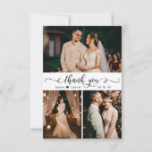 Elegant handgeschreven bruiloft foto collage bedankkaart (Voorkant)