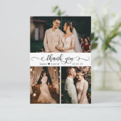 Elegant handgeschreven bruiloft foto collage bedankkaart (Staand voorkant)