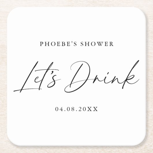 Elegant Handgeschreven Bruiloftsshower Onderzetter (Voorkant)
