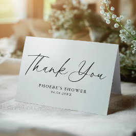 Elegant handgeschreven bruiloftsshower opgevouwen bedankkaart