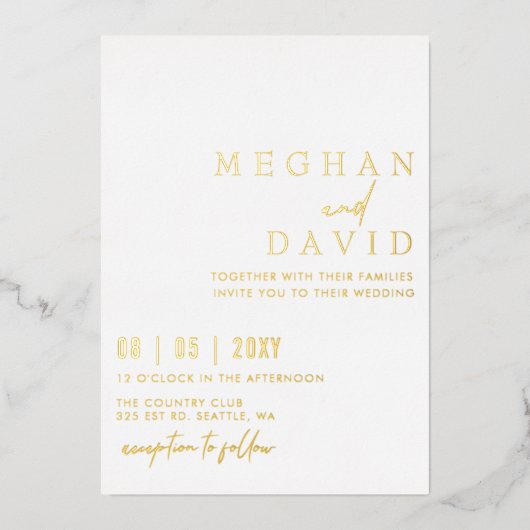 Elegant handgeschreven eenvoudige bruiloft folie uitnodiging (Voorkant)
