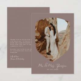 Elegant Handgeschreven Foto Mauve Wedding Bedankkaart