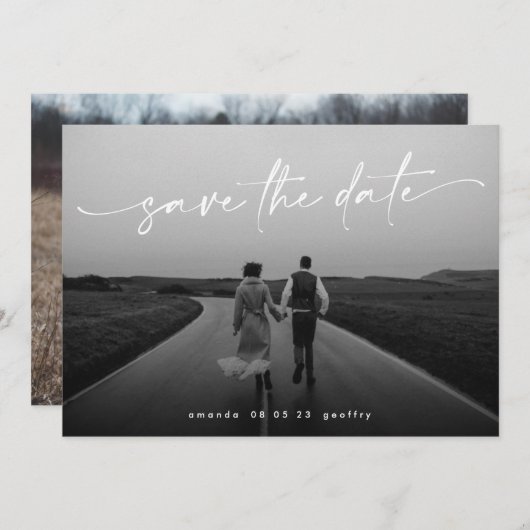Elegant Handgeschreven het Witte OverlayFoto van h Save The Date (Voorkant / Achterkant)