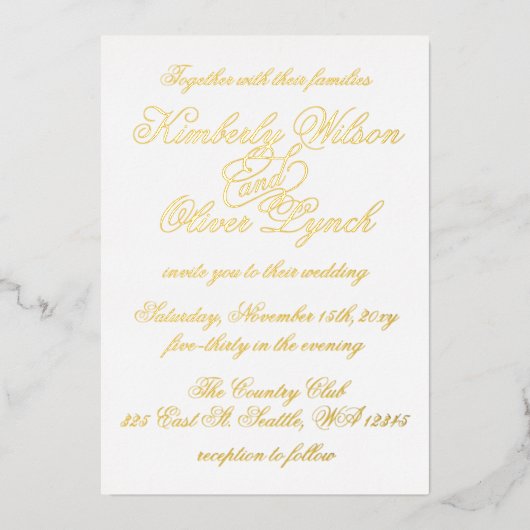 Elegant handgeschreven kalligrafie Luxe bruiloft Folie Uitnodiging (Voorkant)