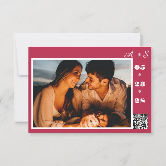 Elegant Handgeschreven Monogram QR Code Magenta Fo Save The Date (Achterkant)