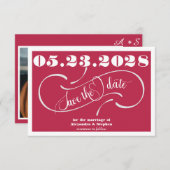 Elegant Handgeschreven Monogram QR Code Magenta Fo Save The Date (Voorkant / Achterkant)