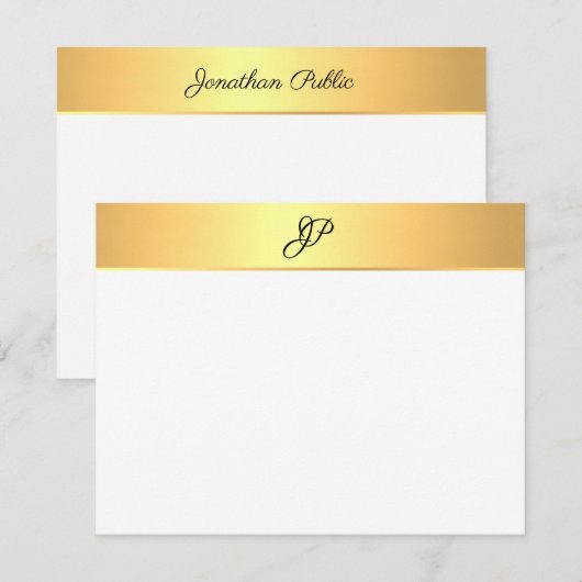 Elegant handgeschreven monogram script Gold Modern Notitiekaartje (Voorkant / Achterkant)