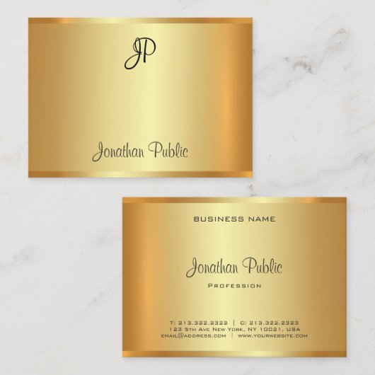 Elegant handgeschreven monogram script Gold Modern Visitekaartje (Voorkant / Achterkant)