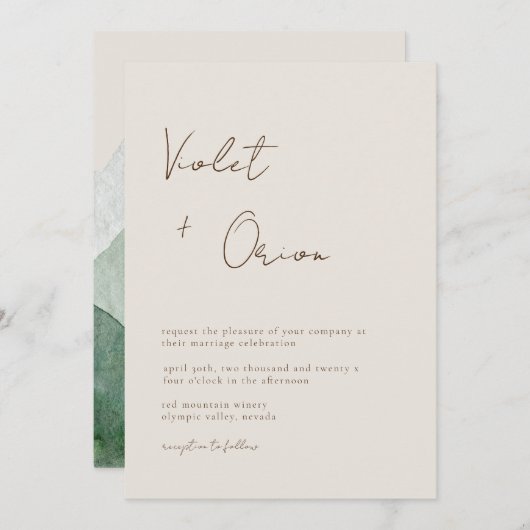 Elegant Handgeschreven Mountains Wedding Invitatio Kaart (Voorkant / Achterkant)