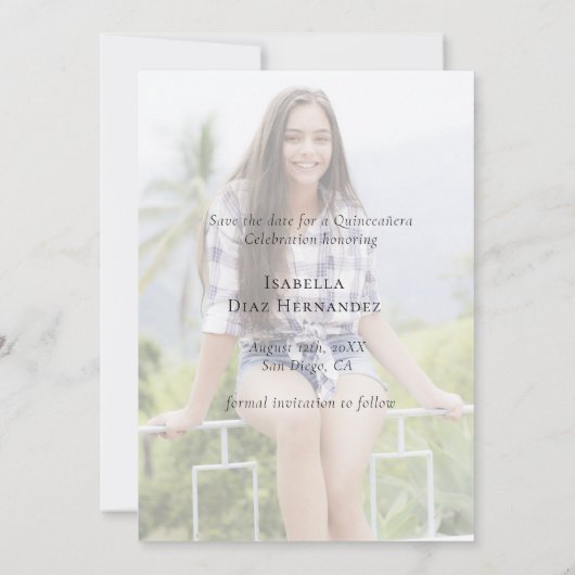 Elegant Handgeschreven Quinceañera Save The Date (Achterkant)