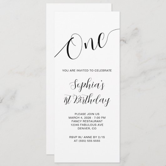 Elegant Handgeschreven Script 1e Verjaardag Kaart (Voorkant / Achterkant)