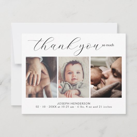 Elegant handgeschreven script 3 foto Baby dank u (Voorkant)