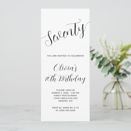 Elegant handgeschreven script 70e verjaardag kaart (Staand voorkant)