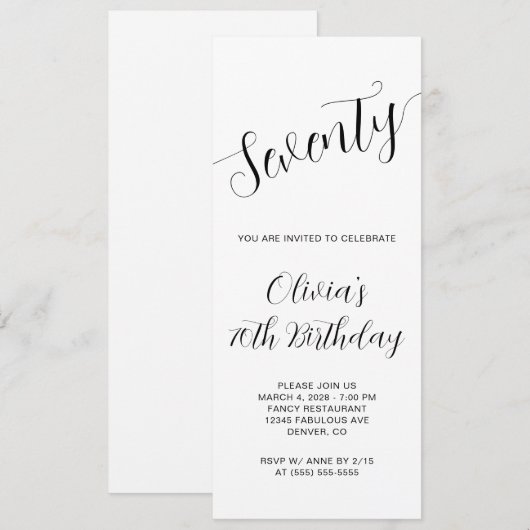 Elegant handgeschreven script 70e verjaardag kaart (Voorkant / Achterkant)