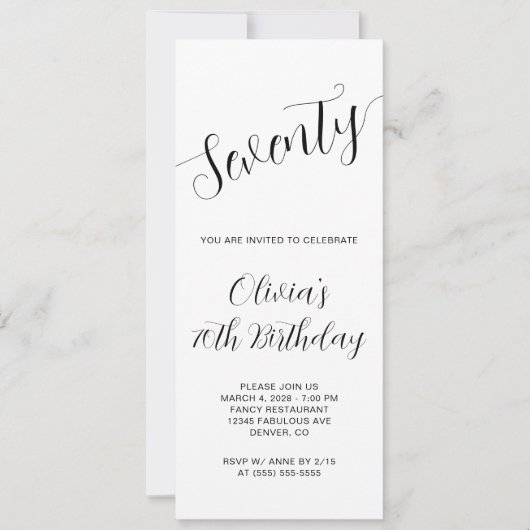 Elegant handgeschreven script 70e verjaardag kaart (Voorkant)