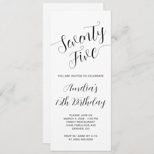 Elegant Handgeschreven Script 75th Verjaardag Kaart (Voorkant / Achterkant)
