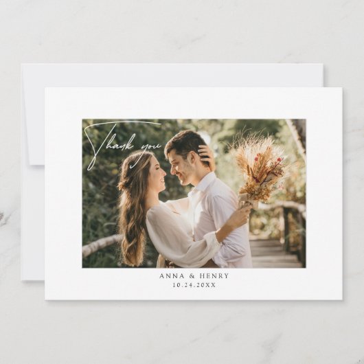 Elegant handgeschreven script aangepast huwelijk bedankkaart (Voorkant)