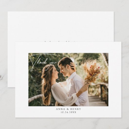 Elegant handgeschreven script aangepast huwelijk bedankkaart (Voorkant / Achterkant)