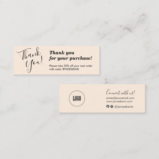 Elegant handgeschreven script bedankt bloos kaart mini visitekaartje (Voorkant / Achterkant)