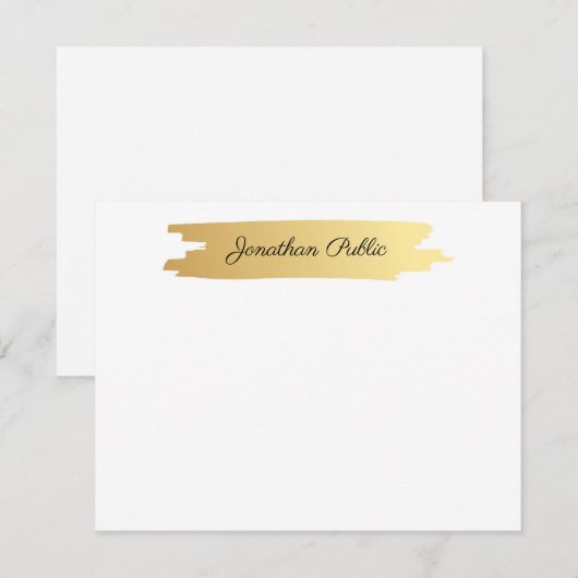 Elegant handgeschreven Script Gold White-Sjabloon Notitiekaartje (Voorkant / Achterkant)