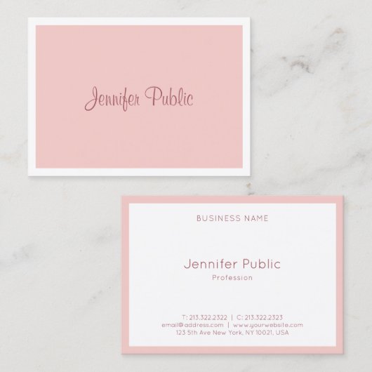 Elegant handgeschreven script modern Blush Pink Wh Visitekaartje (Voorkant / Achterkant)