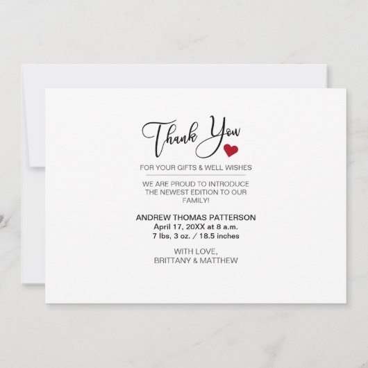 Elegant handgeschreven script | Nieuwe baby bedank (Achterkant)