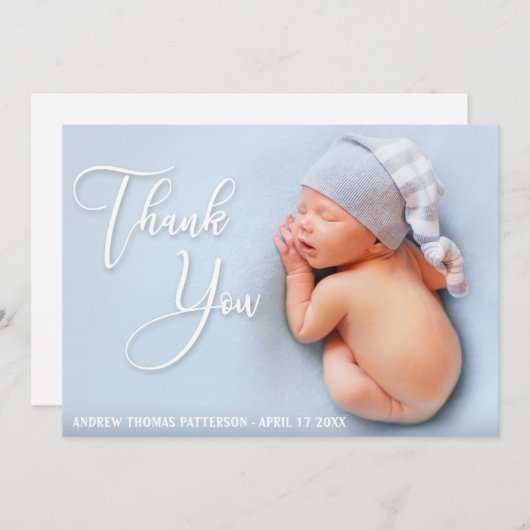 Elegant handgeschreven script | Nieuwe baby bedank (Voorkant / Achterkant)