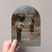 Elegant handgeschreven script Photo Arch Wedding Acryl Uitnodigingen (Insitu (Draagbaar))