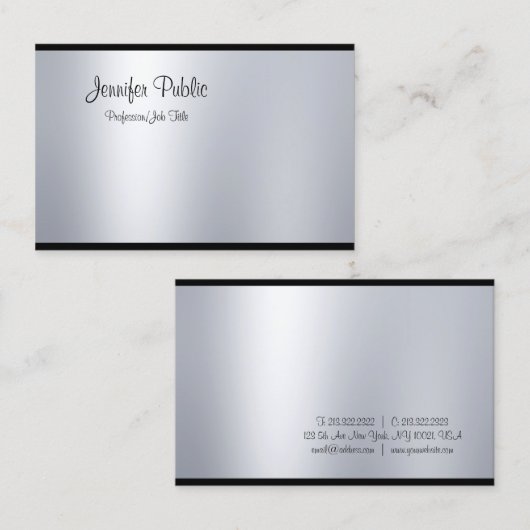 Elegant handgeschreven script Silver Kijk Schone G Visitekaartje (Voorkant / Achterkant)