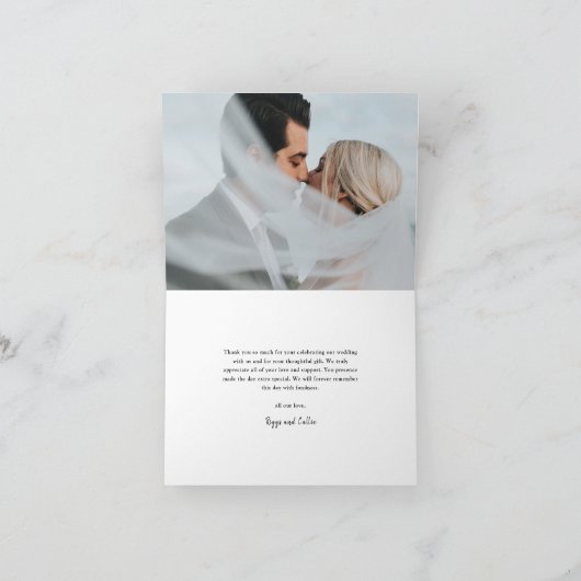 Elegant handgeschreven script trouwfoto bedankkaart (Binnen)