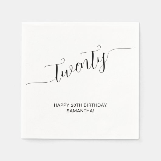 Elegant Handgeschreven Script Twintigste Verjaarda Servet (Voorkant)