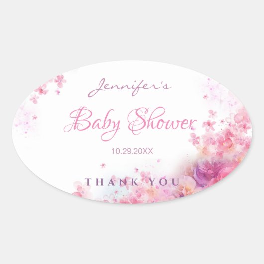 Elegant Handgeschreven Script Waterverf Baby showe Ovale Sticker (Voorkant)