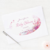 Elegant Handgeschreven Script Waterverf Baby showe Ovale Sticker (Envelop)