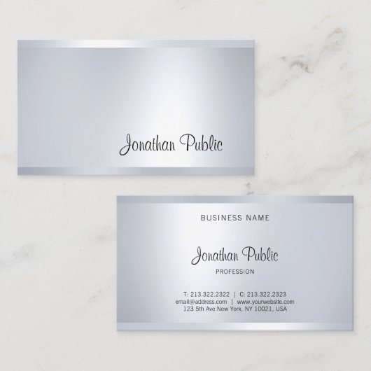 Elegant handgeschreven script zilver look Modern G Visitekaartje (Voorkant / Achterkant)