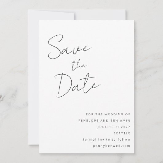 Elegant handgeschreven script zwart wit bruiloft save the date (Voorkant)