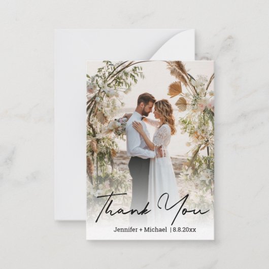 elegant handgeschreven trouwdag foto bedankt notitiekaartje (Voorkant)