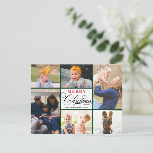 Elegant Handgeschreven Typografie | 6 Foto-collage Feestdagenkaart (Staand voorkant)