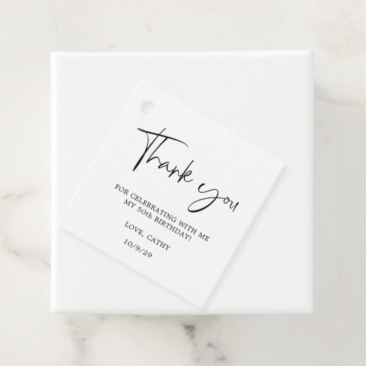 Elegant handgeschreven zwart wit 50e verjaardag bedankjes labels (In situ)