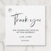 Elegant handgeschreven zwart wit 50e verjaardag bedankjes labels (Voorkant)