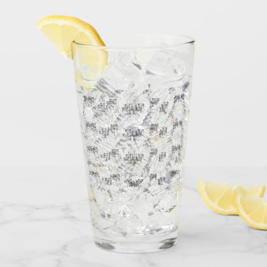 Elegant handgetekend bloemmotief in monochroom glas (Voorkant ijs)