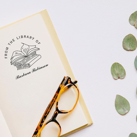 Elegant handgetekend boek aangepaste bibliotheek v rubberstempel