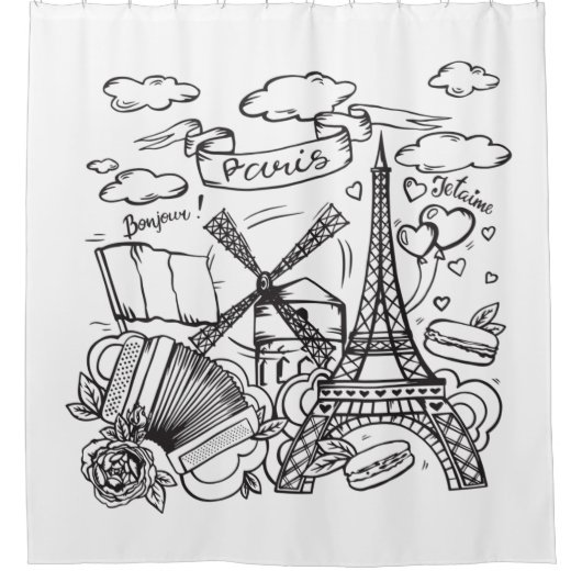 Elegant handgetekend kunstwerk van Eiffeltoren Par Douchegordijn (Voorkant)