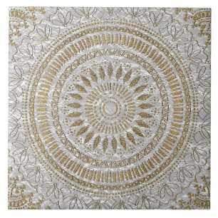 Elegant handgetekend stamhout — ontwerp mandala tegeltje