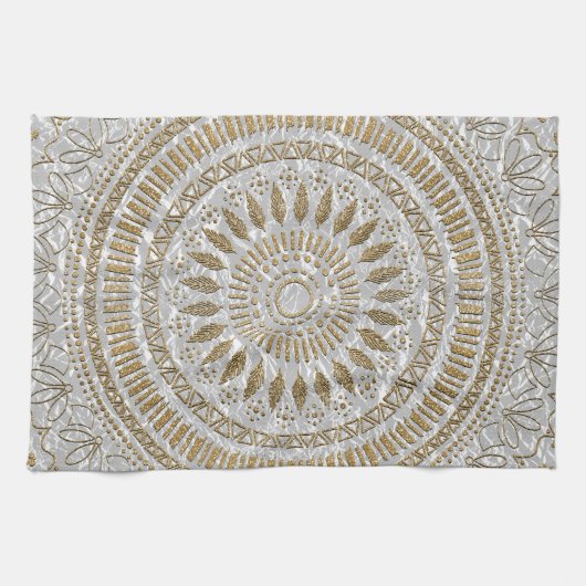 Elegant handgetekend stamhout — ontwerp mandala theedoek (Horizontaal)