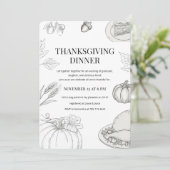 Elegant Handgetekend Thanksgiving-diner Kaart (Staand voorkant)
