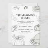 Elegant Handgetekend Thanksgiving-diner Kaart (Voorkant)