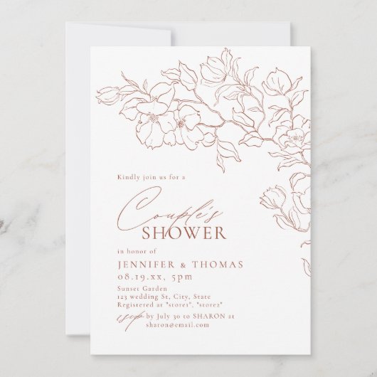 Elegant handgetekende florale terracotta Couples S Kaart (Voorkant)