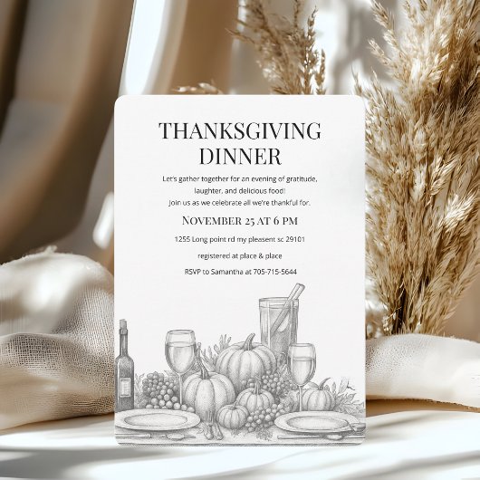 Elegant handgetekende Thanksgiving diner Kaart
