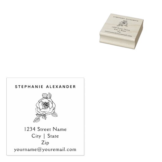 Elegant handgetrokken roos, aangepast rubberstempel (Gestempeld)