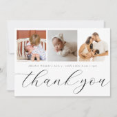 Elegant Handlettering Script 3 Foto Nieuwe Baby Bedankkaart (Voorkant)